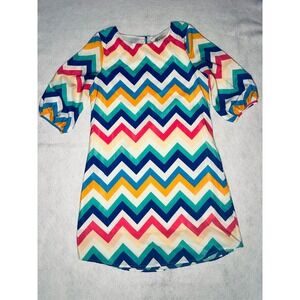 Darby VINTAGE Chevron Print Dress Colorful Party Balloon Sleeve Mini Dress M EUC